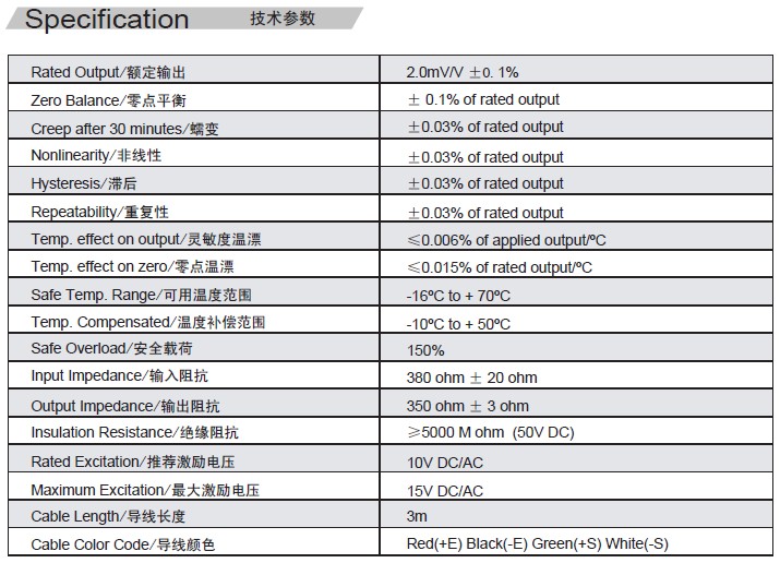 Transcell BSH称重传感器技术参数