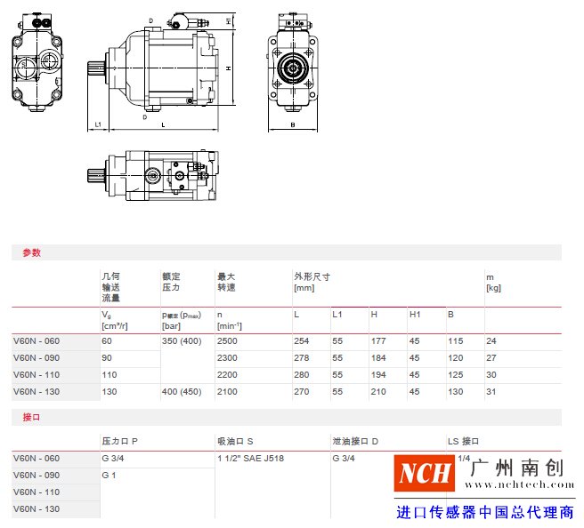 哈威 (HAWE)  V60N 型变量轴向柱塞泵主要参数和外形尺寸